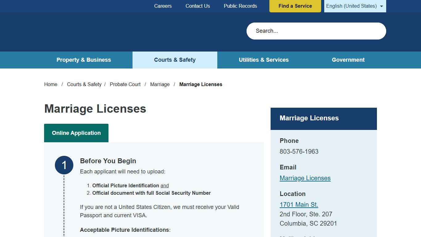 Marriage Licenses Richland County SC