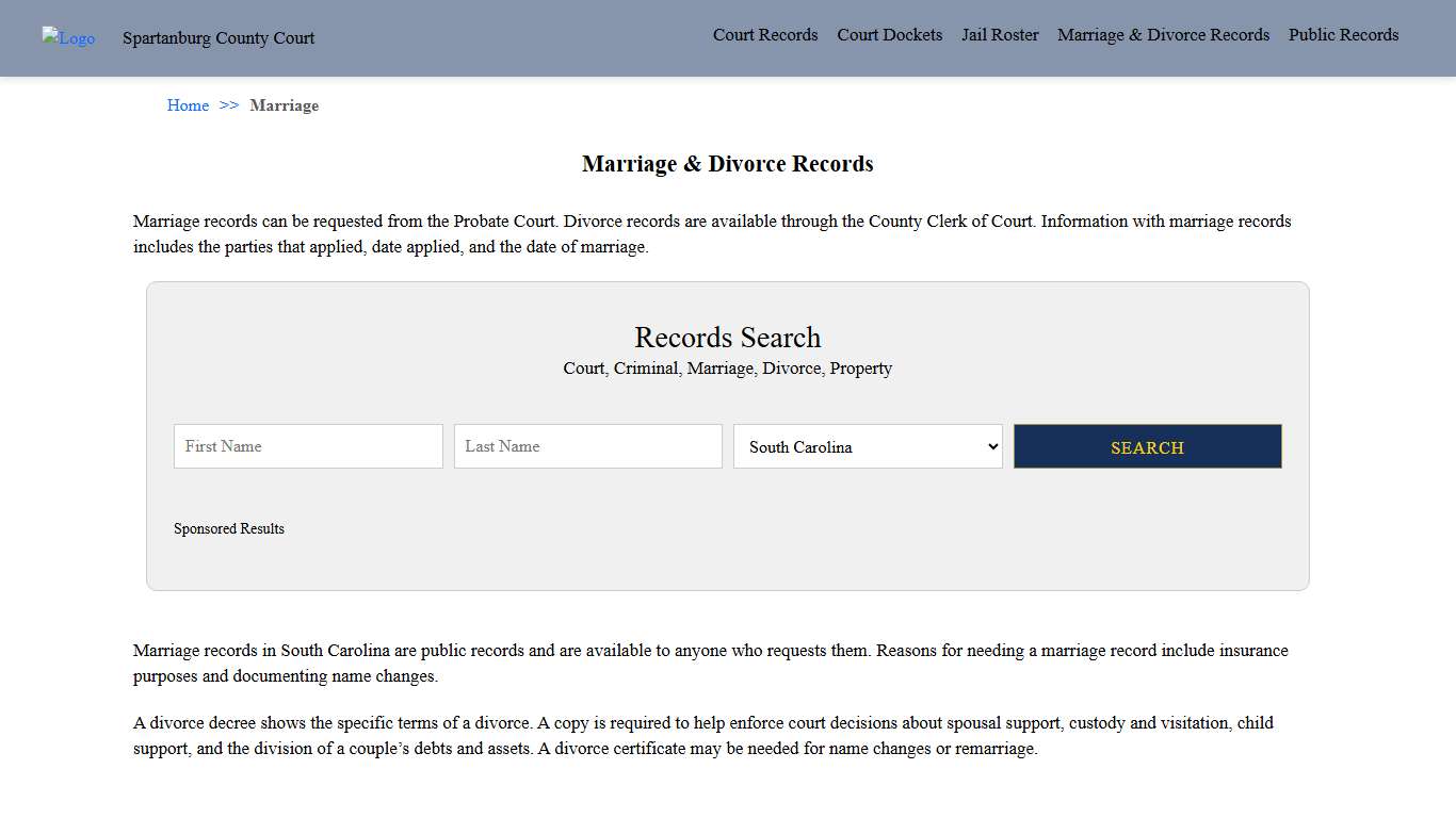 Marriage & Divorce Records Spartanburg County Court
